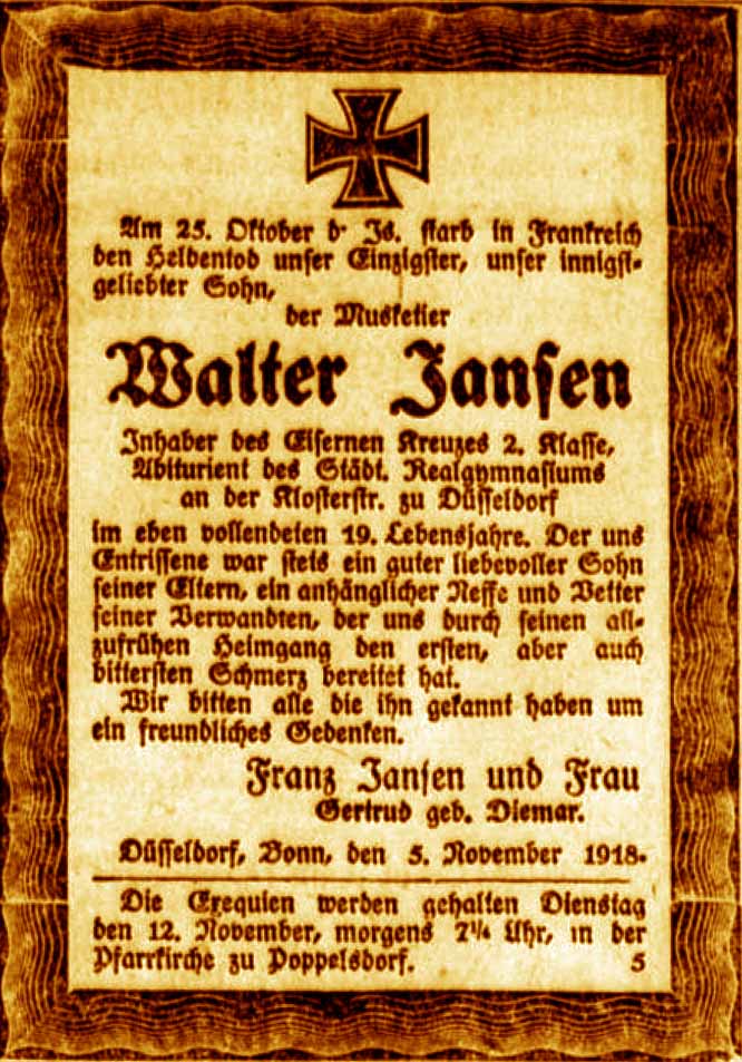 Anzeige im General-Anzeiger vom 8. November 1918