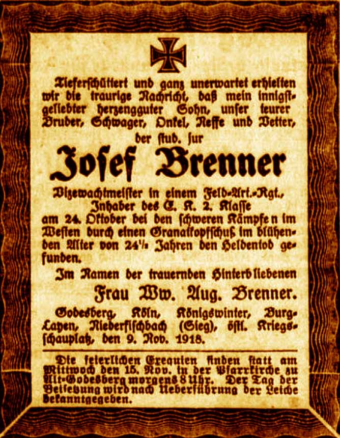 Anzeige im General-Anzeiger vom 9. November 1918