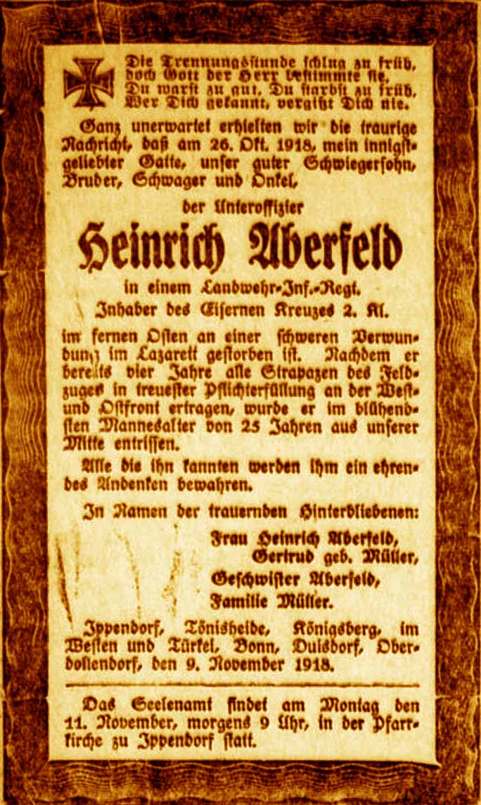 Anzeige im General-Anzeiger vom 10. November 1918