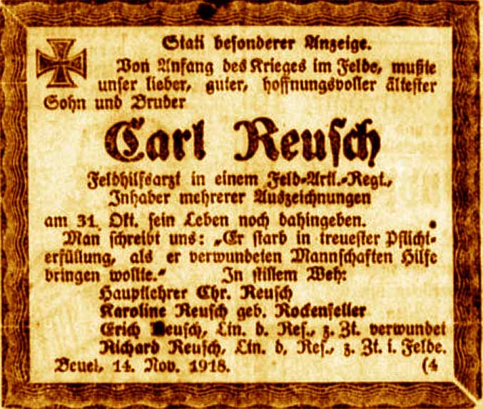 Anzeige im General-Anzeiger vom 14. November 1918