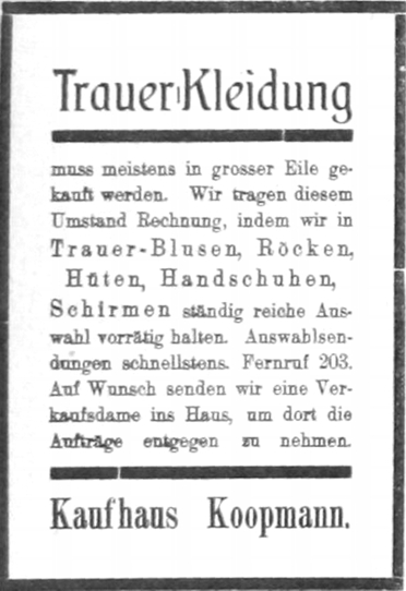 Anzeige im Bonner General-Anzeiger vom 10. Juli 1914