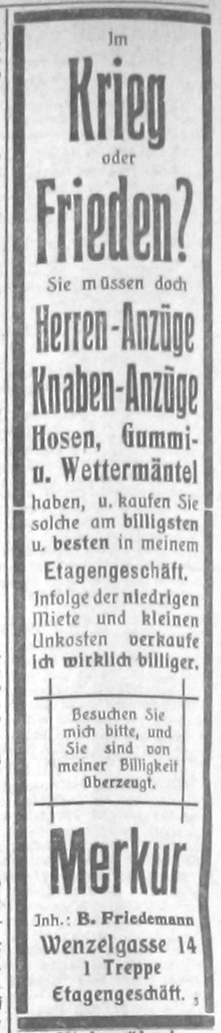 Anzeige im Bonner General-Anzeiger vom 29. Juli 1914