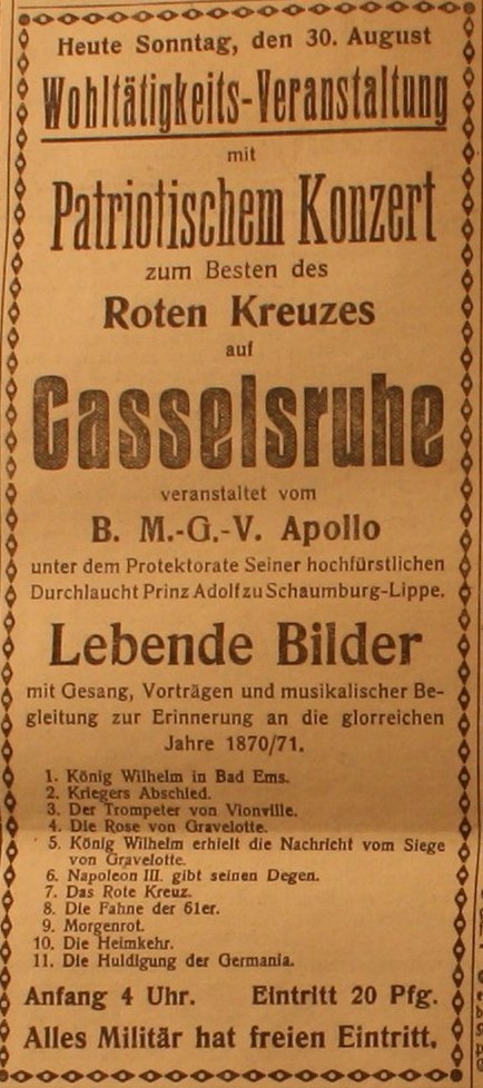 Anzeige in der Deutschen Reichs-Zeitung vom 30. August 1914