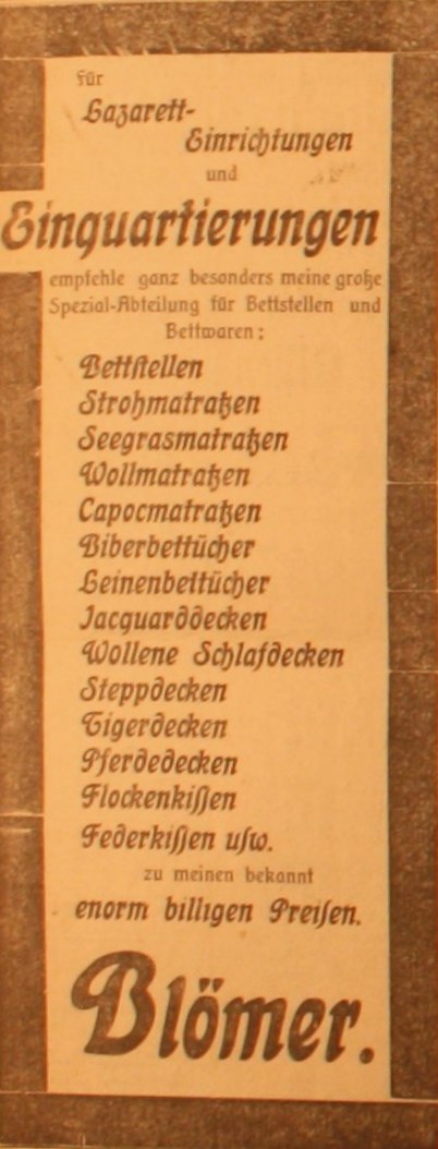 Anzeige im Bonner General-Anzeiger vom 11. August 1914