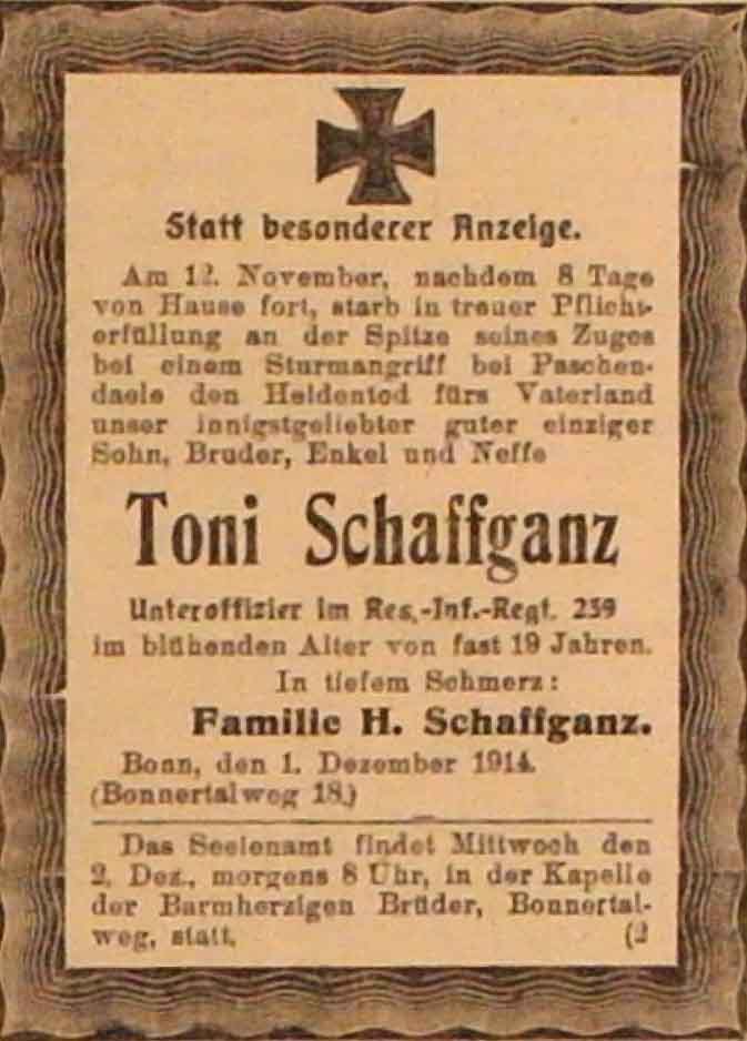 Anzeige im General-Anzeiger vom 1. Dezember 1914