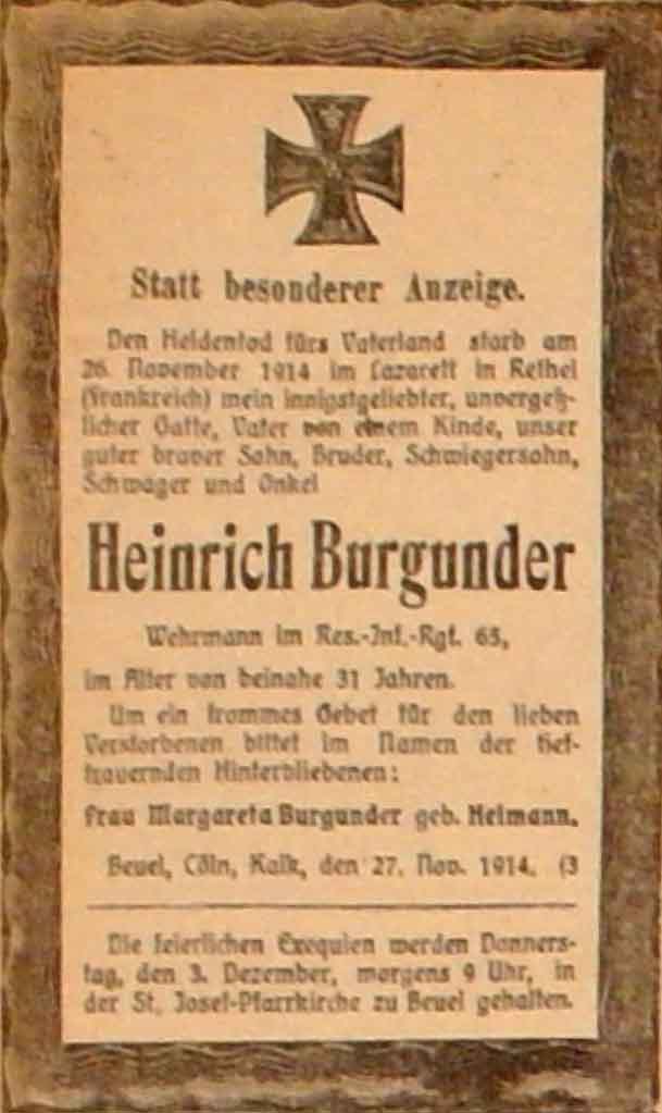 Anzeige im General-Anzeiger vom 1. Dezember 1914