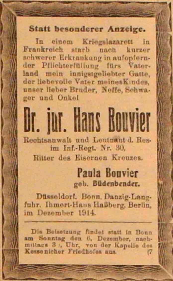 Anzeige im General-Anzeiger vom 6. Dezember 1914