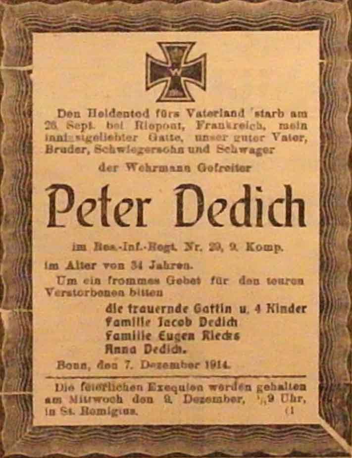 Anzeige im General-Anzeiger vom 7. Dezember 1914