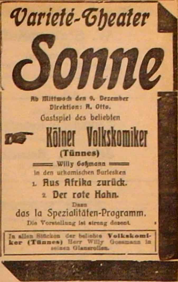 Anzeige im General-Anzeiger vom 9. Dezember 1914