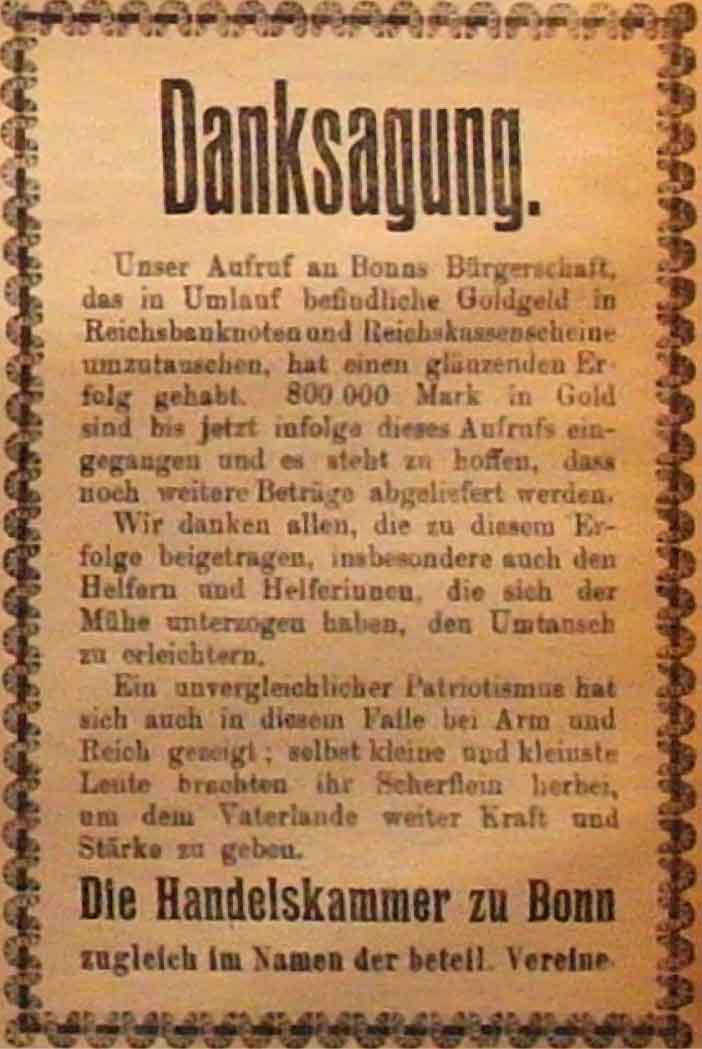 Anzeige in der Deutschen Reichs-Zeitung vom 10. Dezember 1914