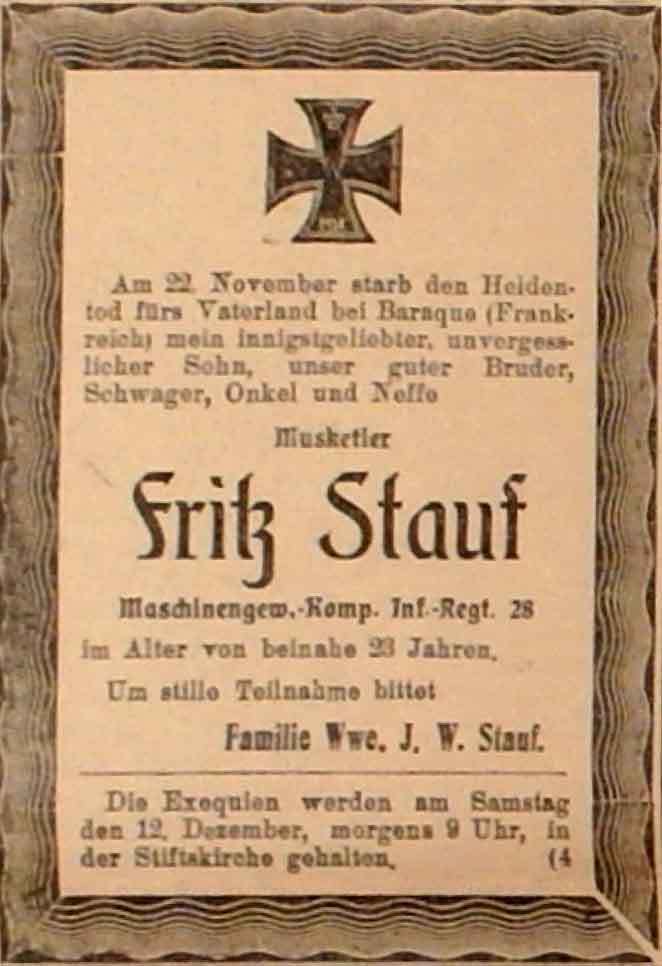 Anzeige im General-Anzeiger vom 10. Dezember 1914