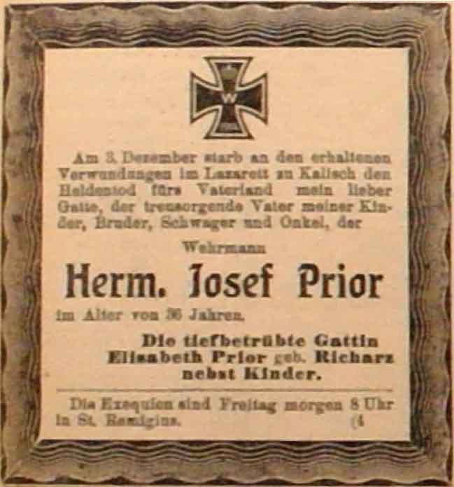 Anzeige im General-Anzeiger vom 10. Dezember 1914