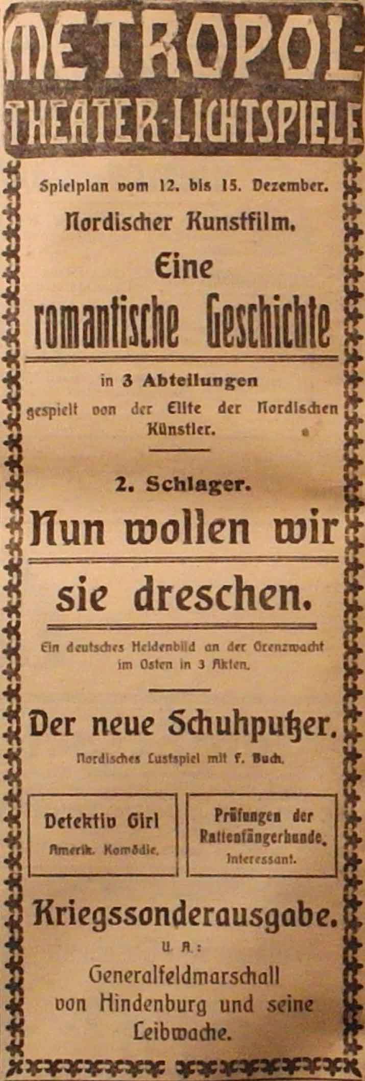 Anzeige im General-Anzeiger vom 12. Dezember 1914