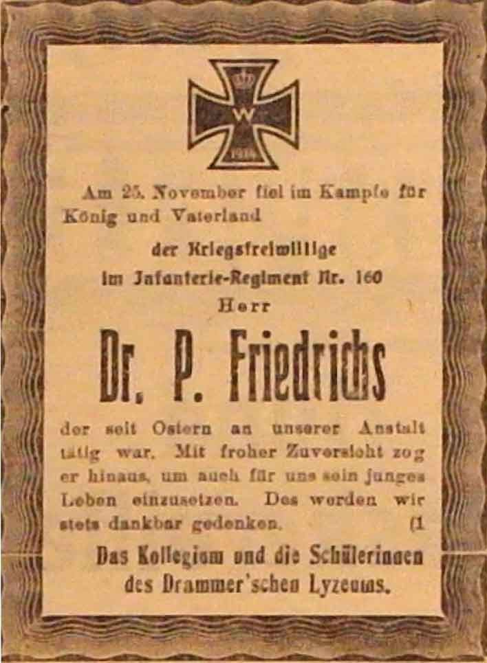 Anzeige im General-Anzeiger vom 14. Dezember 1914