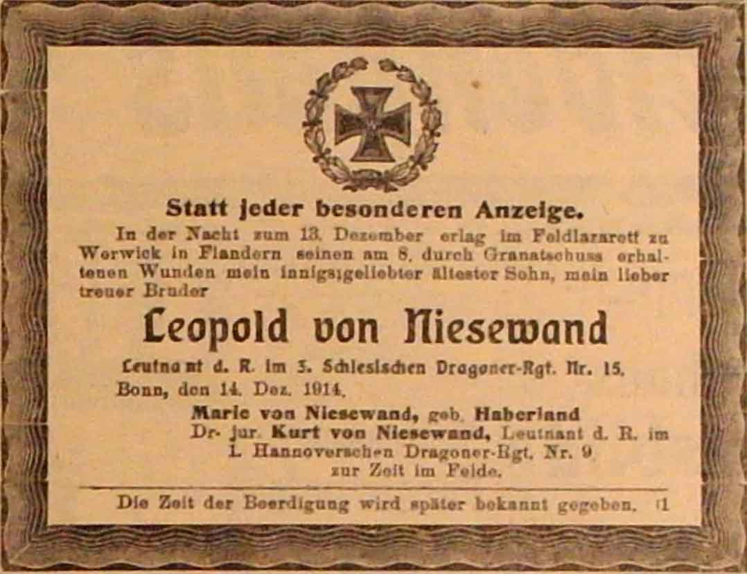 Anzeige im General-Anzeiger vom 14. Dezember 1914