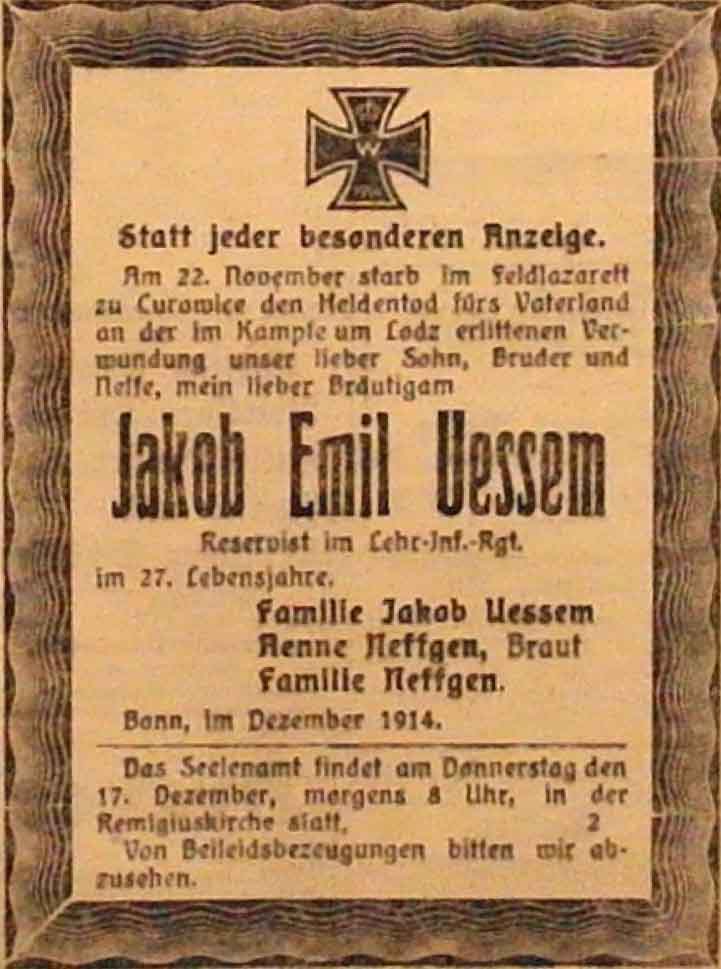 Anzeige im General-Anzeiger vom 15. Dezember 1914
