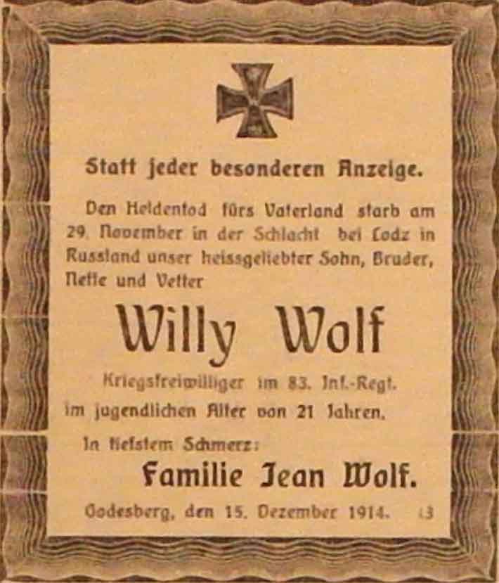 Anzeige im General-Anzeiger vom 17. Dezember 1914