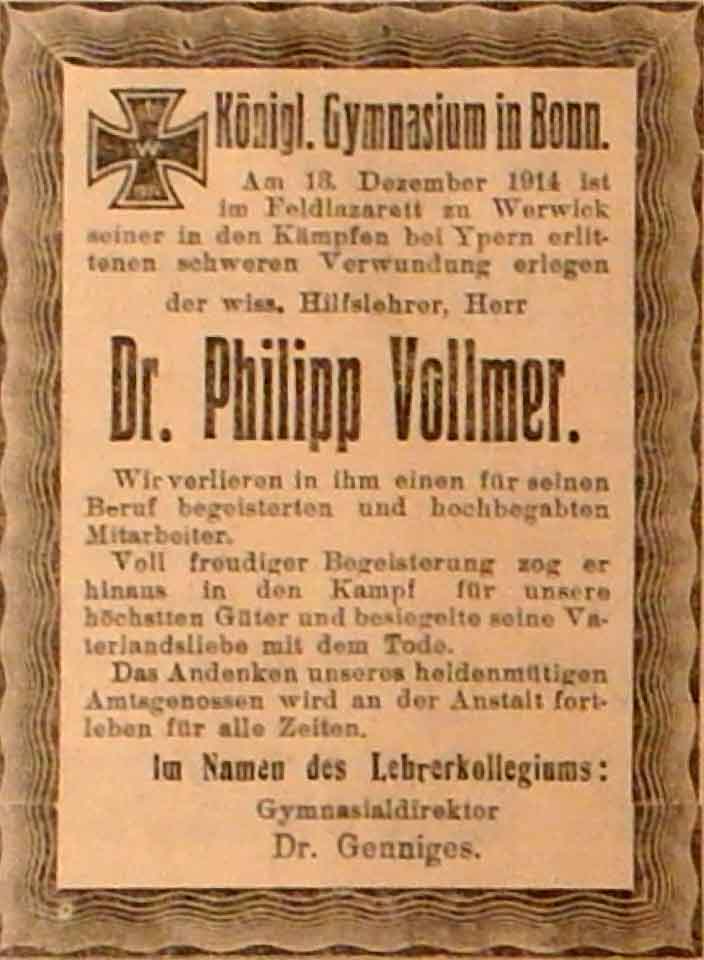 Anzeige im General-Anzeiger vom 17. Dezember 1914
