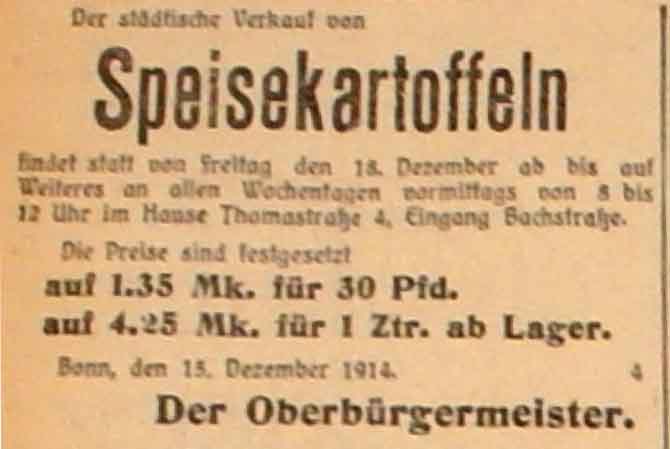 Anzeige im General-Anzeiger vom 17. Dezember 1914