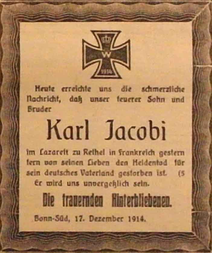 Anzeige im General-Anzeiger vom 18. Dezember 1914