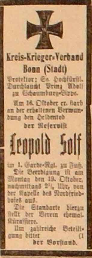 Anzeige im General-Anzeiger vom 19. Dezember 1914