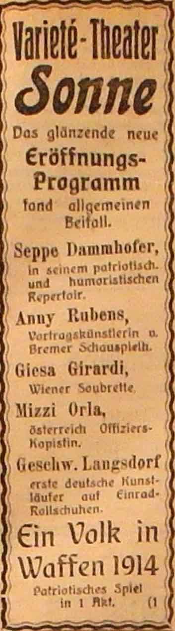 Anzeige im General-Anzeiger vom 19. Dezember 1914