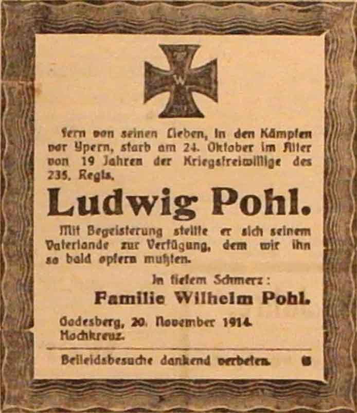 Anzeige im General-Anzeiger vom 20. Dezember 1914
