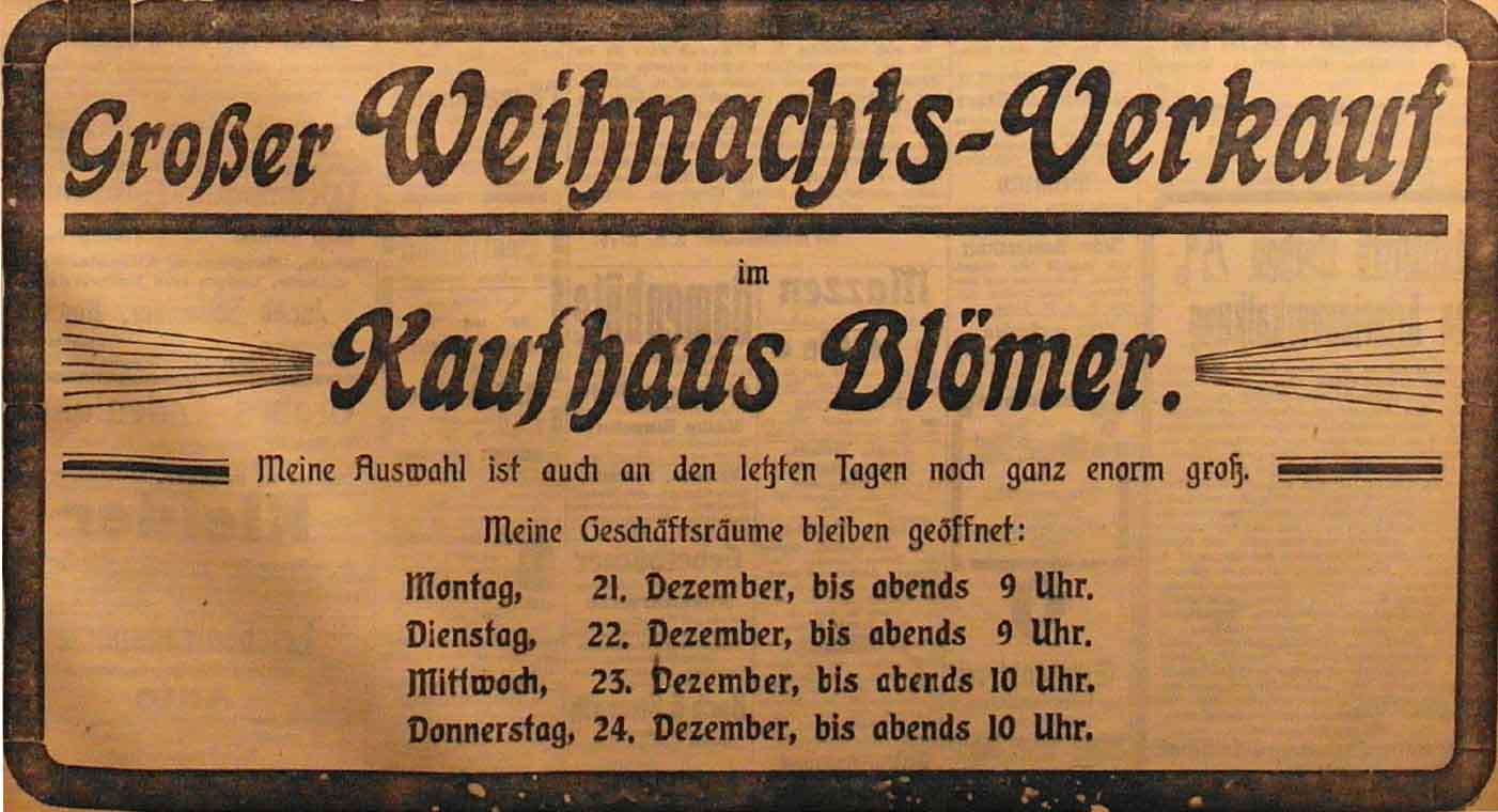 Anzeige im General-Anzeiger vom 21. Dezember 1914