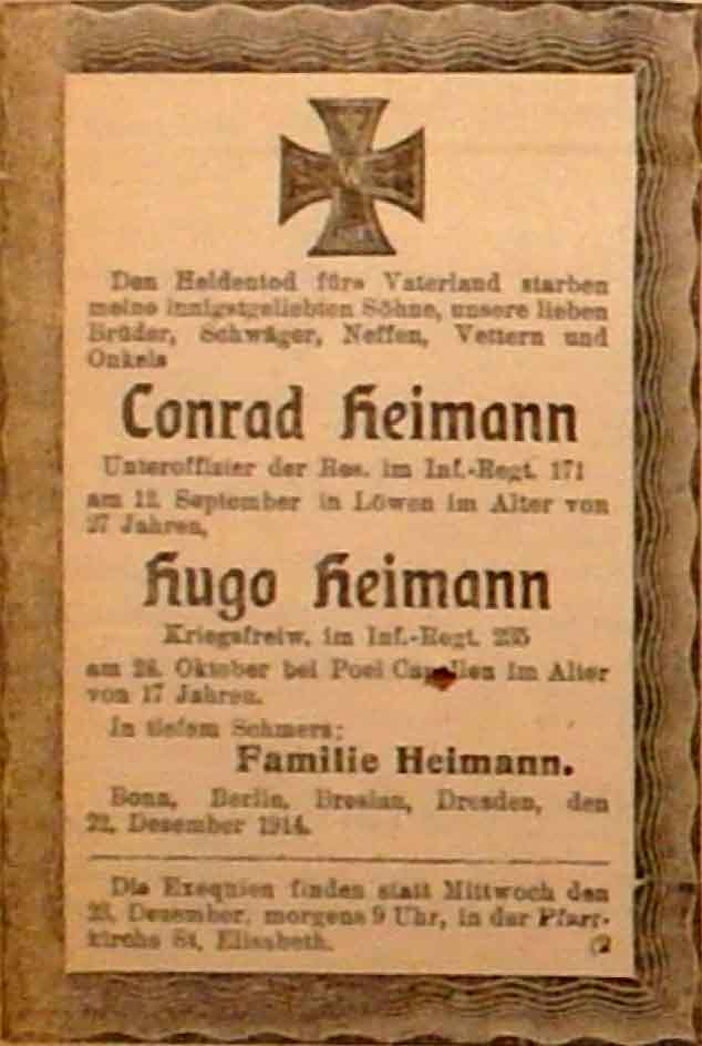 Anzeige im General-Anzeiger vom 22. Dezember 1914