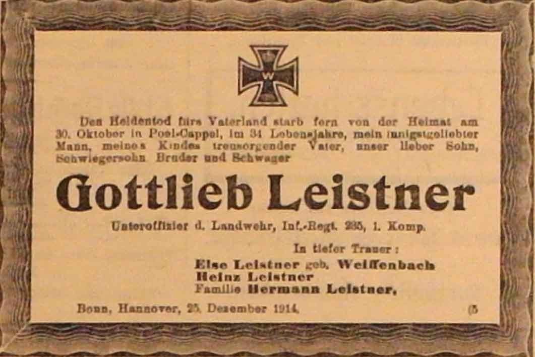Anzeige im General-Anzeiger vom 25. Dezember 1914
