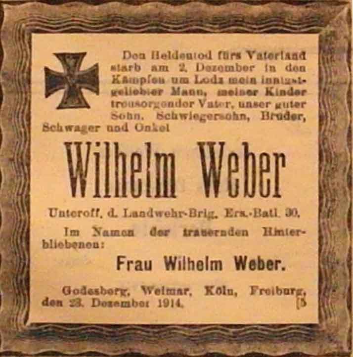 Anzeige im General-Anzeiger vom 25. Dezember 1914