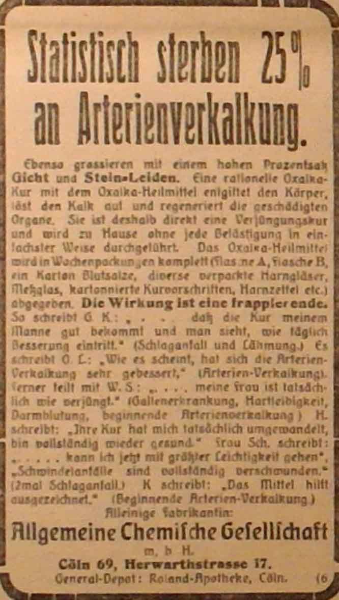 Anzeige im General-Anzeiger vom 28. Dezember 1914