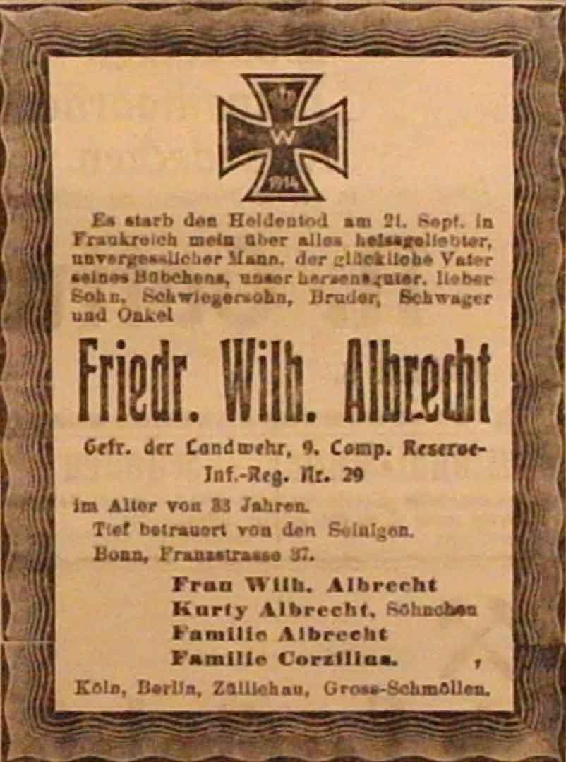 Anzeige im General-Anzeiger vom 1. November 1914