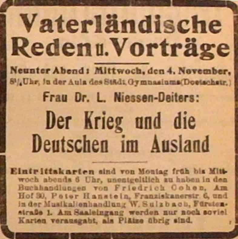 Anzeige im General-Anzeiger vom 1. November 1914