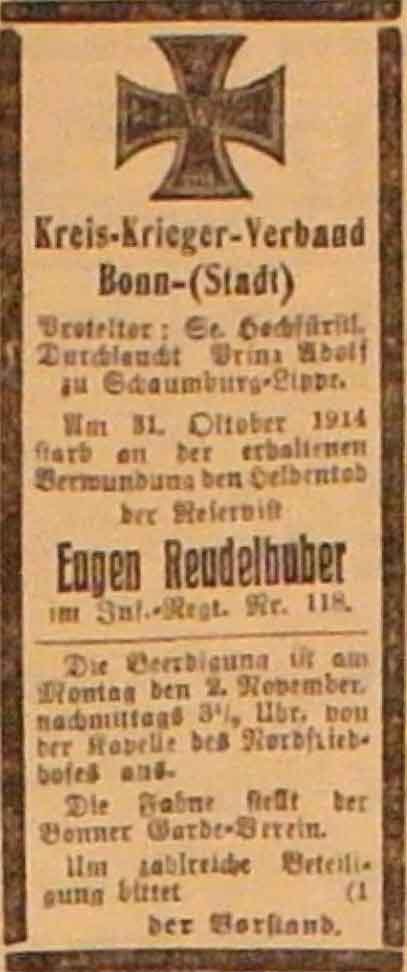 Anzeige im General-Anzeiger vom 2. November 1914