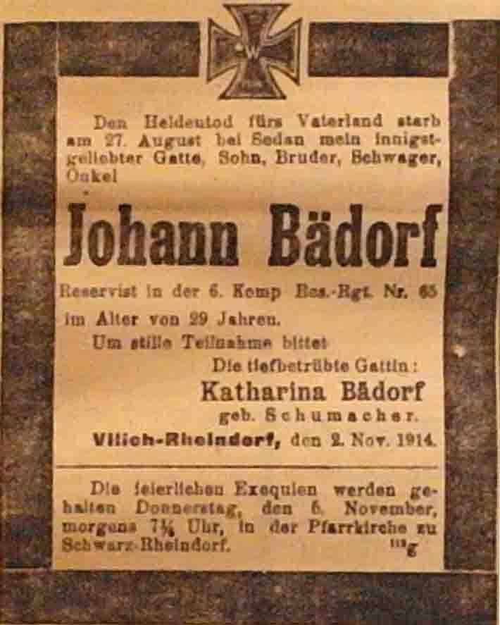 Anzeige in der Deutschen Reichs-Zeitung vom 3. November 1914