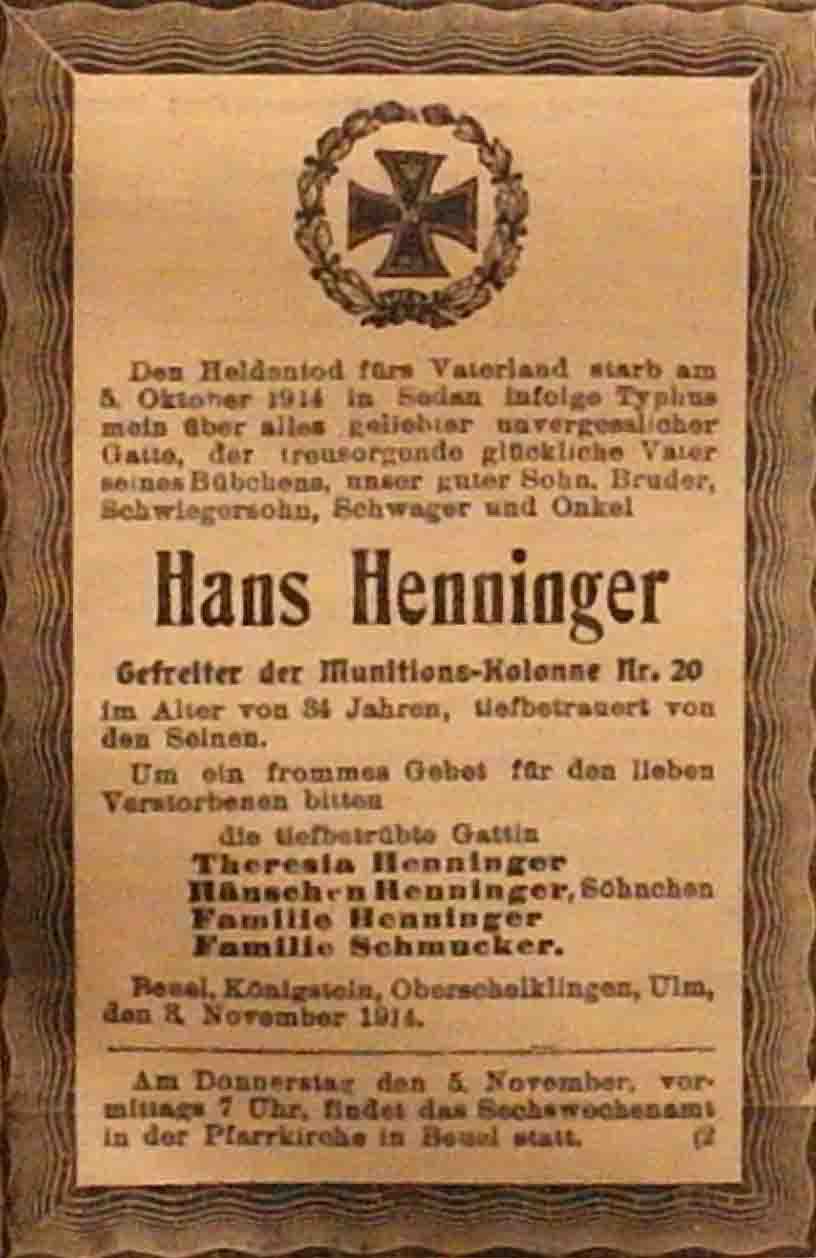 Anzeige im General-Anzeiger vom 3. November 1914
