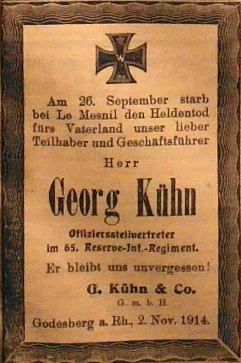 Anzeige im General-Anzeiger vom 3. November 1914
