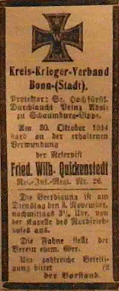Anzeige im General-Anzeiger vom 3. November 1914