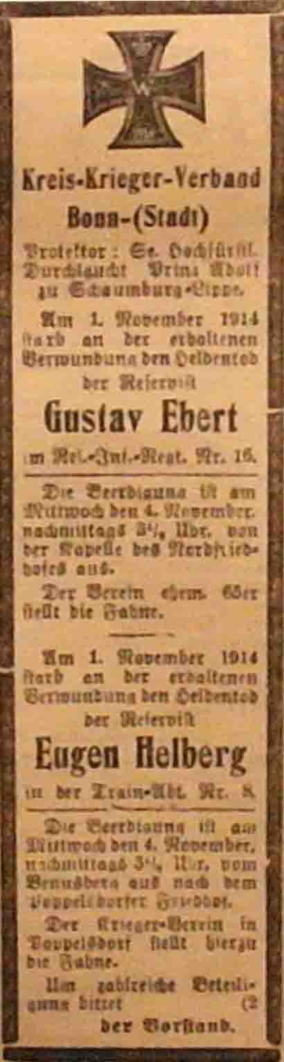 Anzeige im General-Anzeiger vom 3. November 1914