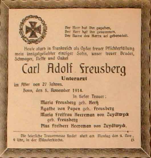 Anzeige im General-Anzeiger vom 6. November 1914