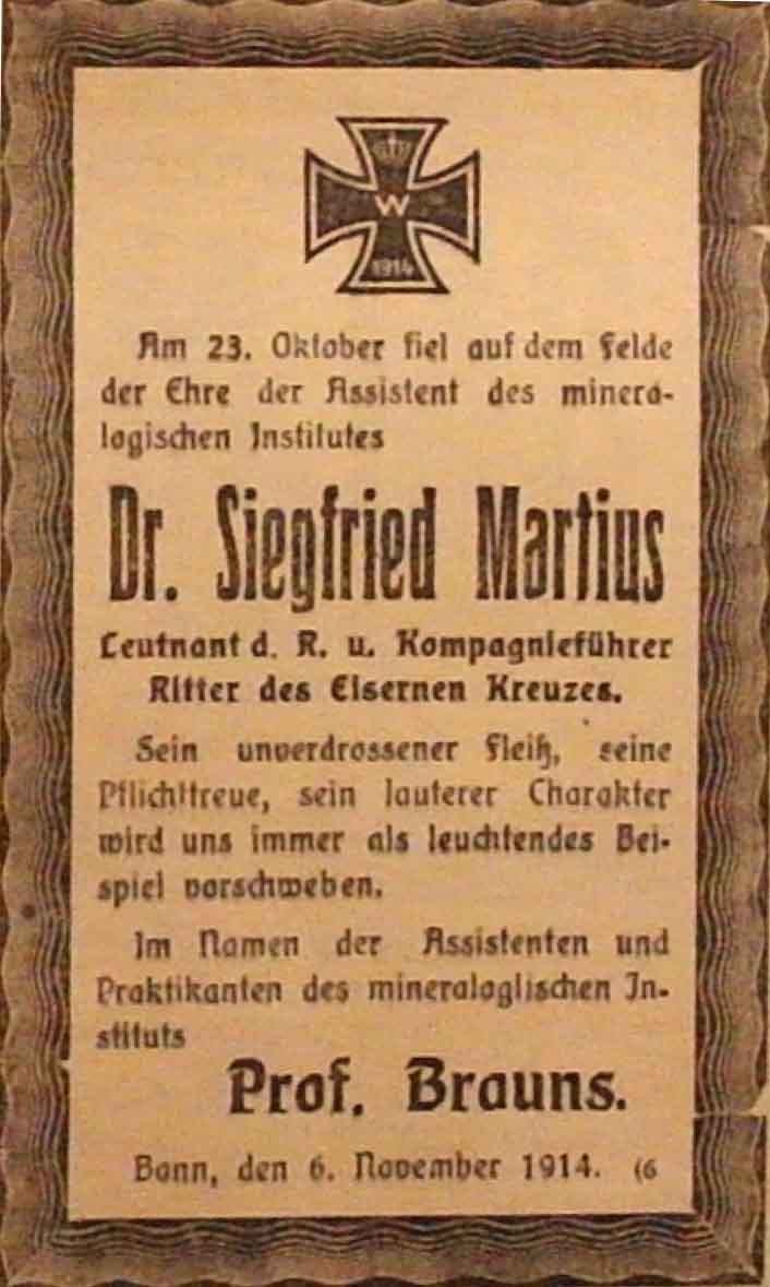 Anzeige im General-Anzeiger vom 7. November 1914