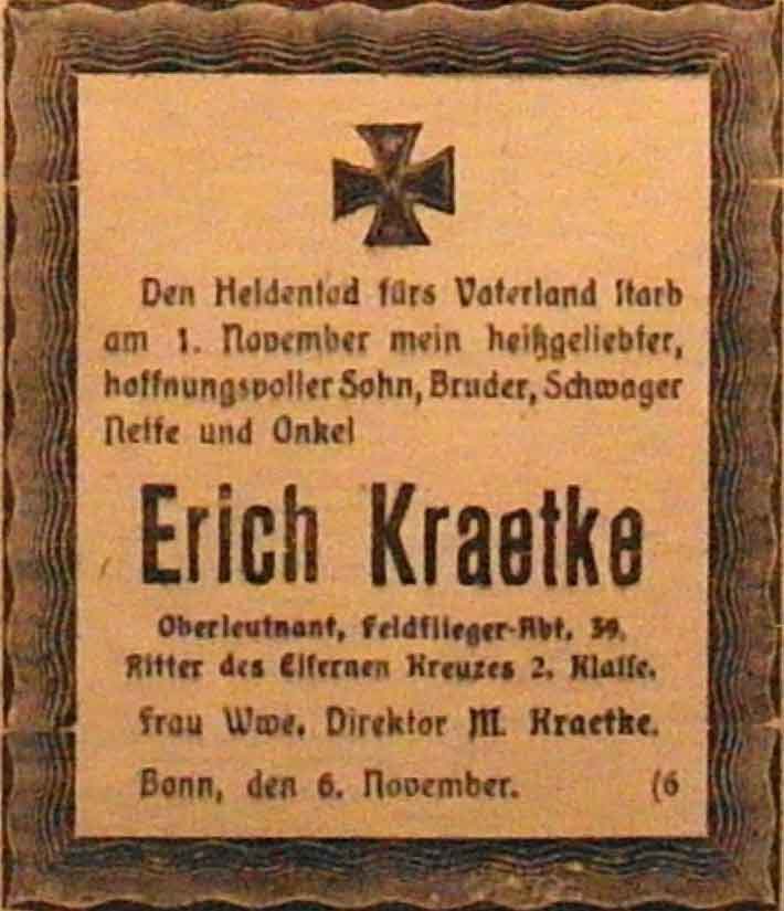 Anzeige im General-Anzeiger vom 7. November 1914