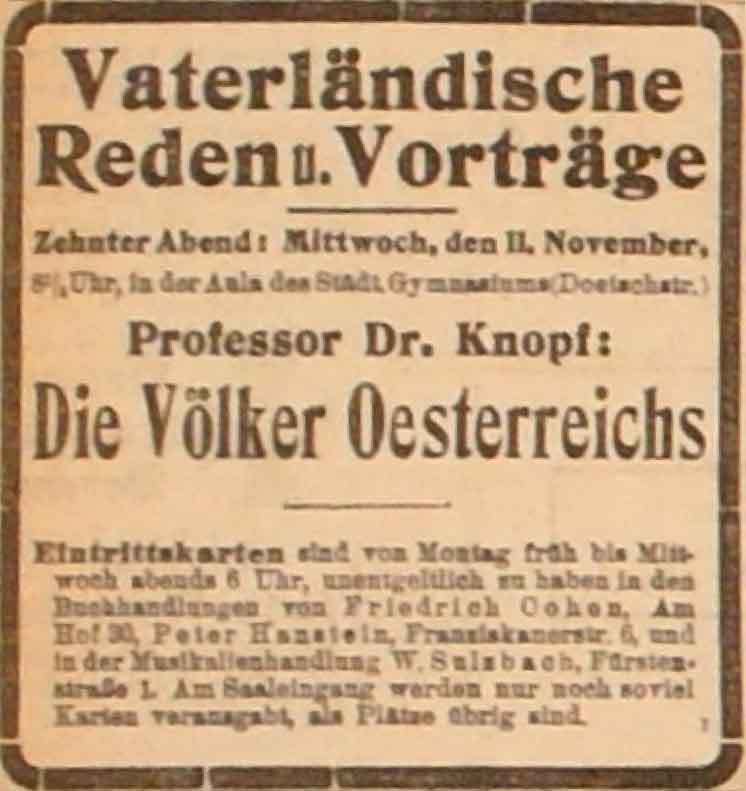 Anzeige im General-Anzeiger vom 8. November 1914