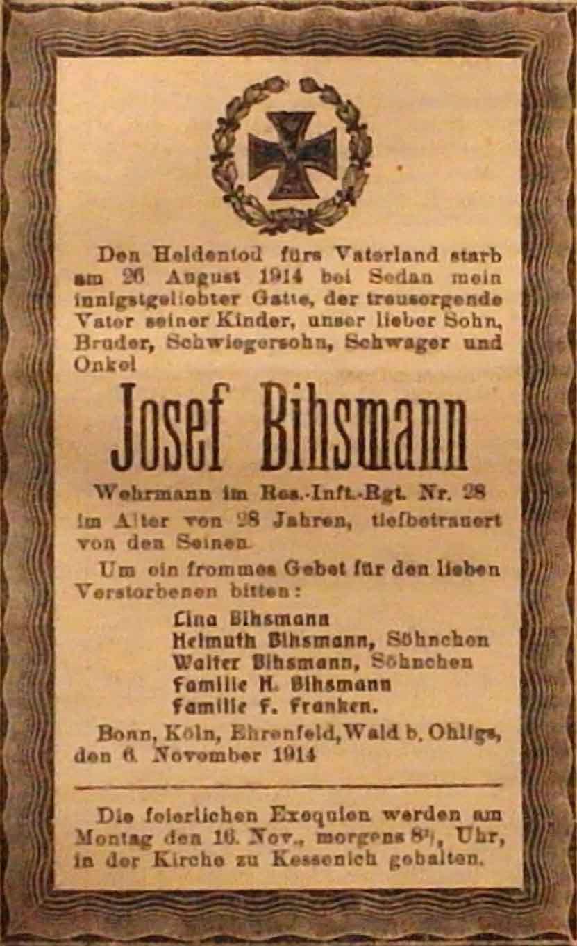 Anzeige im General-Anzeiger vom 8. November 1914