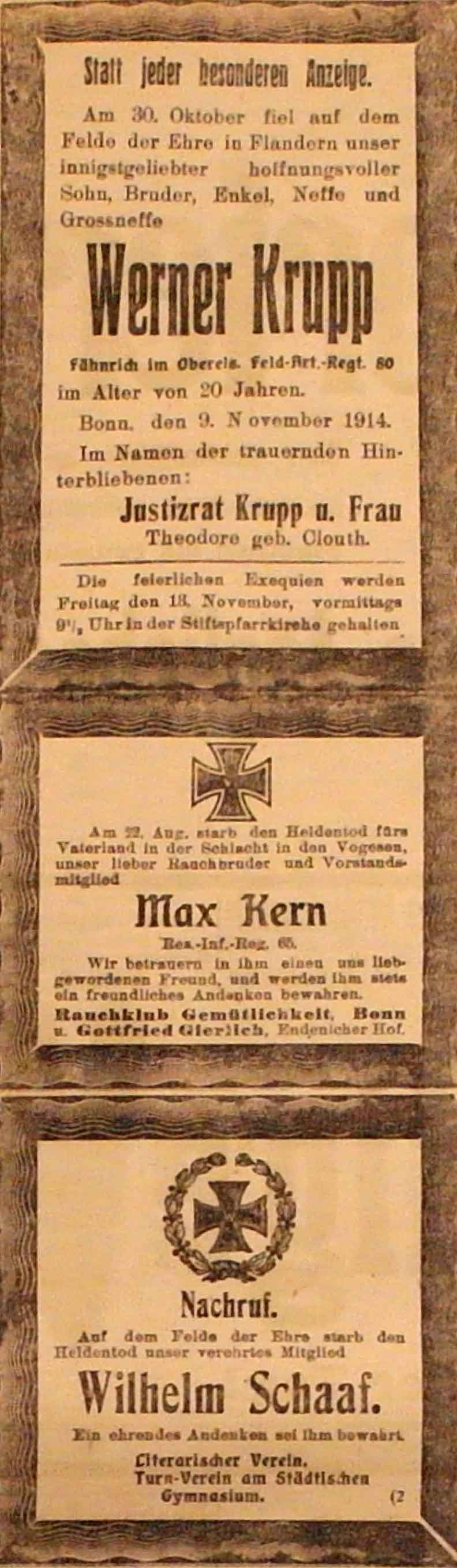 Anzeigen im General-Anzeiger vom 10. November 1914