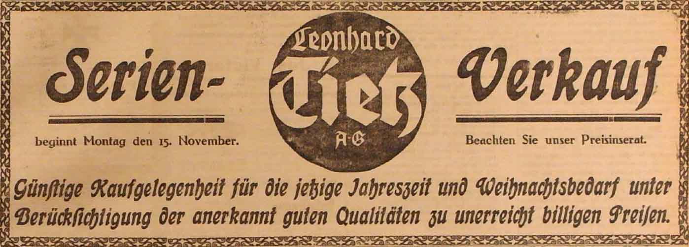 Anzeige im General-Anzeiger vom 12. November 1914