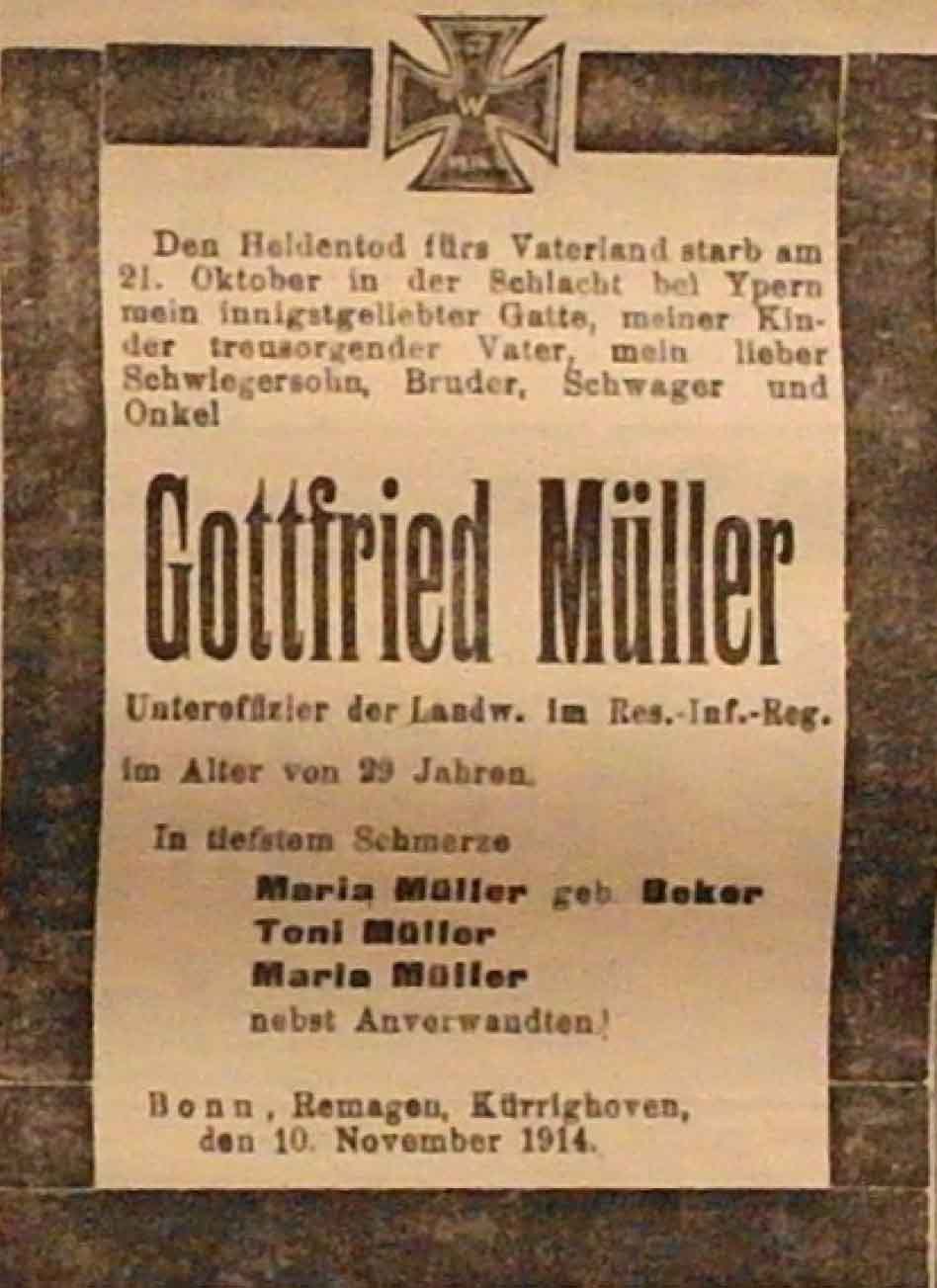 Anzeige in der Deutschen Reichs-Zeitung vom 13. November 1914