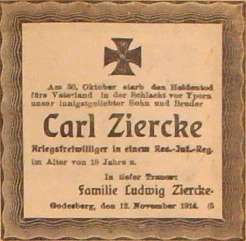 Anzeige im General-Anzeiger vom 13. November 1914