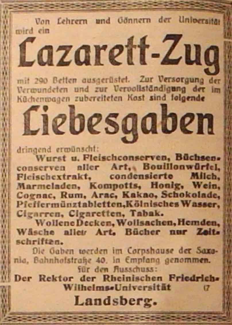 Anzeige im General-Anzeiger vom 15. November 1914